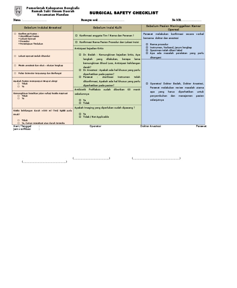 Surgical Safety Checklist Overview | PDF