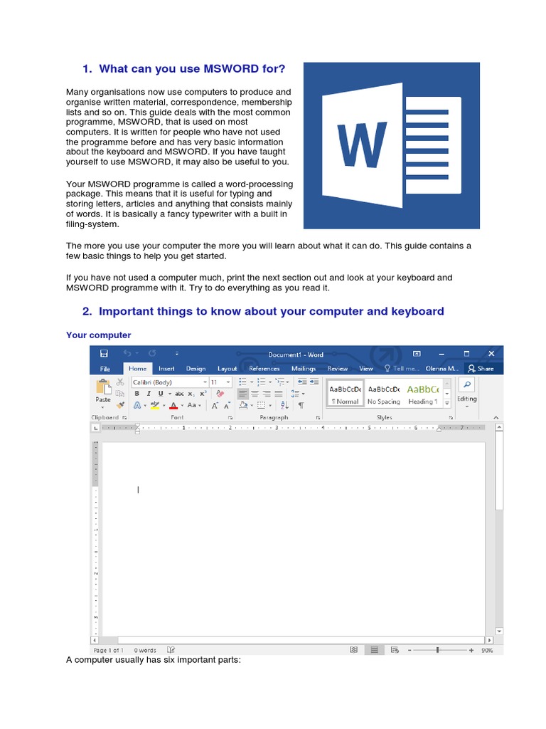 Beginner's Guide to MS Word Basics | PDF | Computer Keyboard | Computer ...