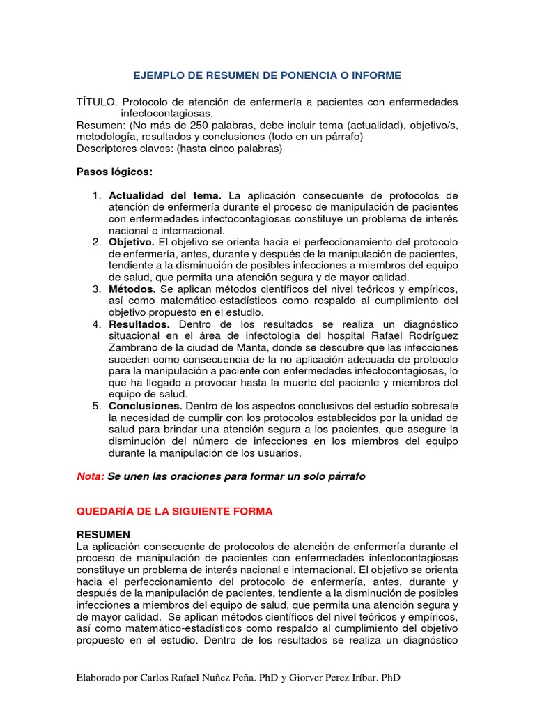 Resumen de Ponencia. Ejemplo. 1 | PDF | Enfermería | Hospital