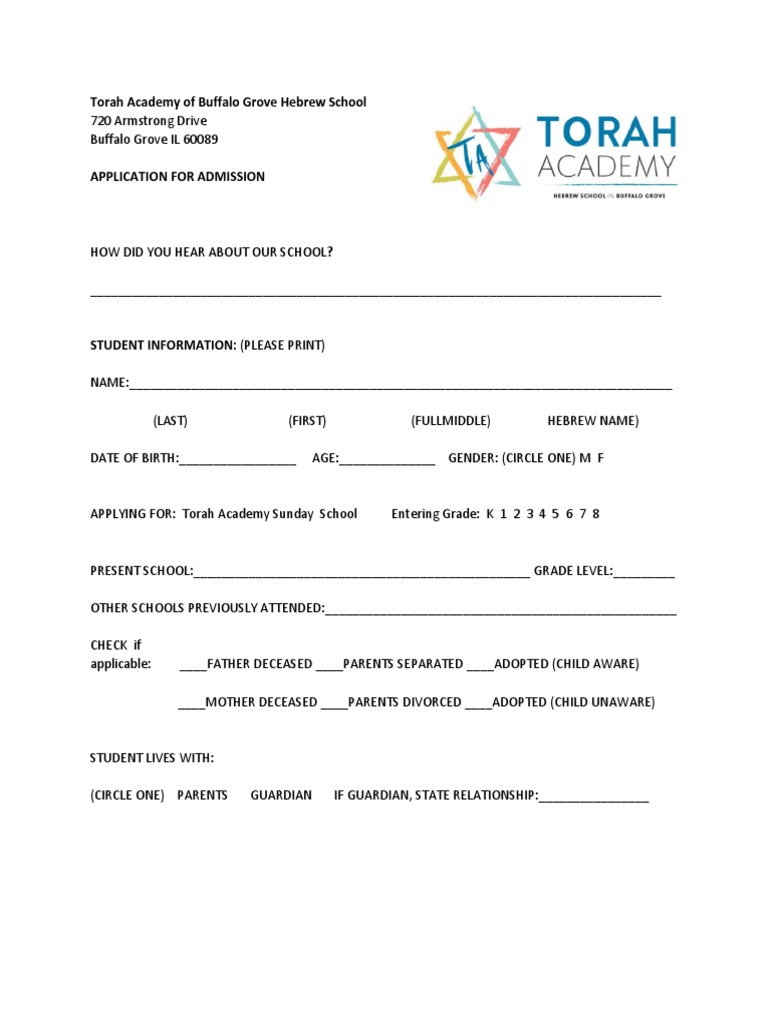 Torah Academy of Buffalo Grove Hebrew School PDF Parent Relationships