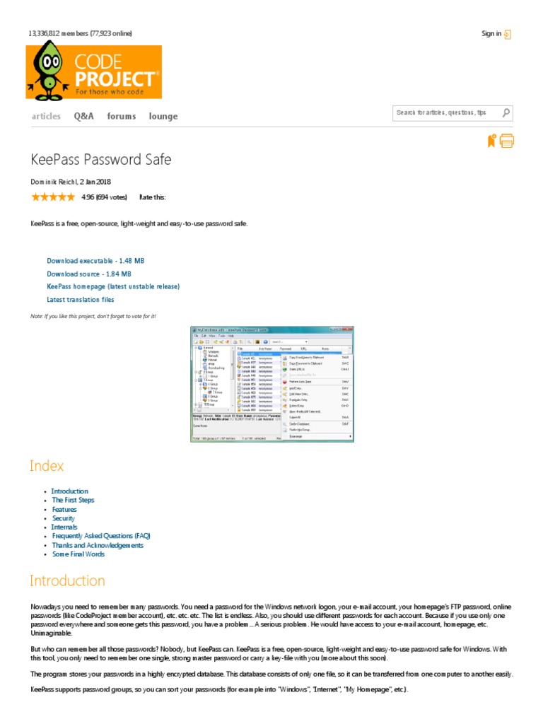 KeePass Password Safe - CodeProject | PDF | Key (Cryptography ...