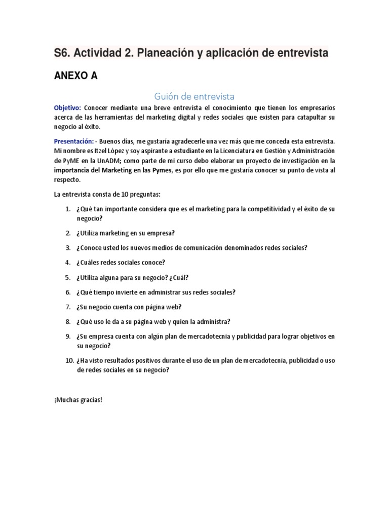 Guion de Entrevista Pequeñas y medianas