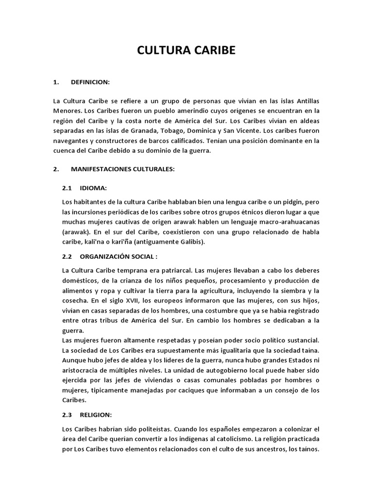 Cultura y Costumbres de los Caribes | PDF | Américas