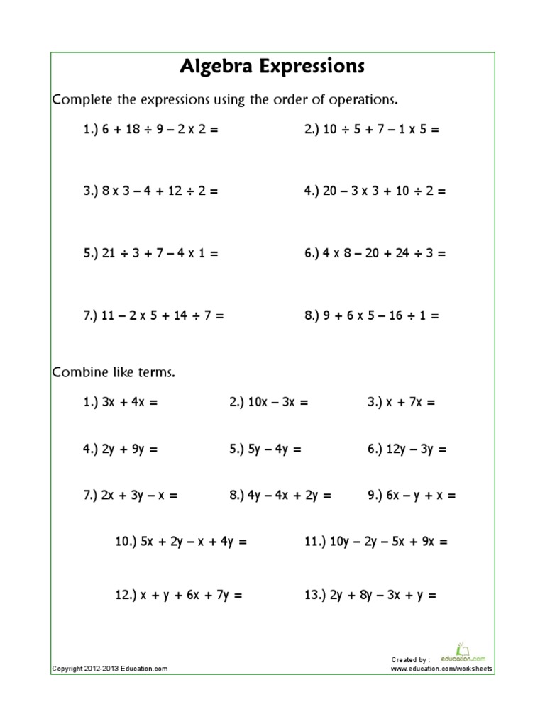 Algebra Expressions | PDF