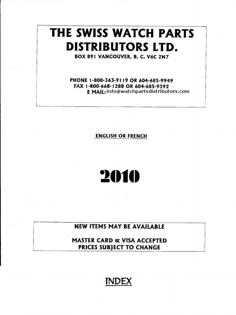 The Swiss Watch Parts Distributors Catalog September 2010 PDF