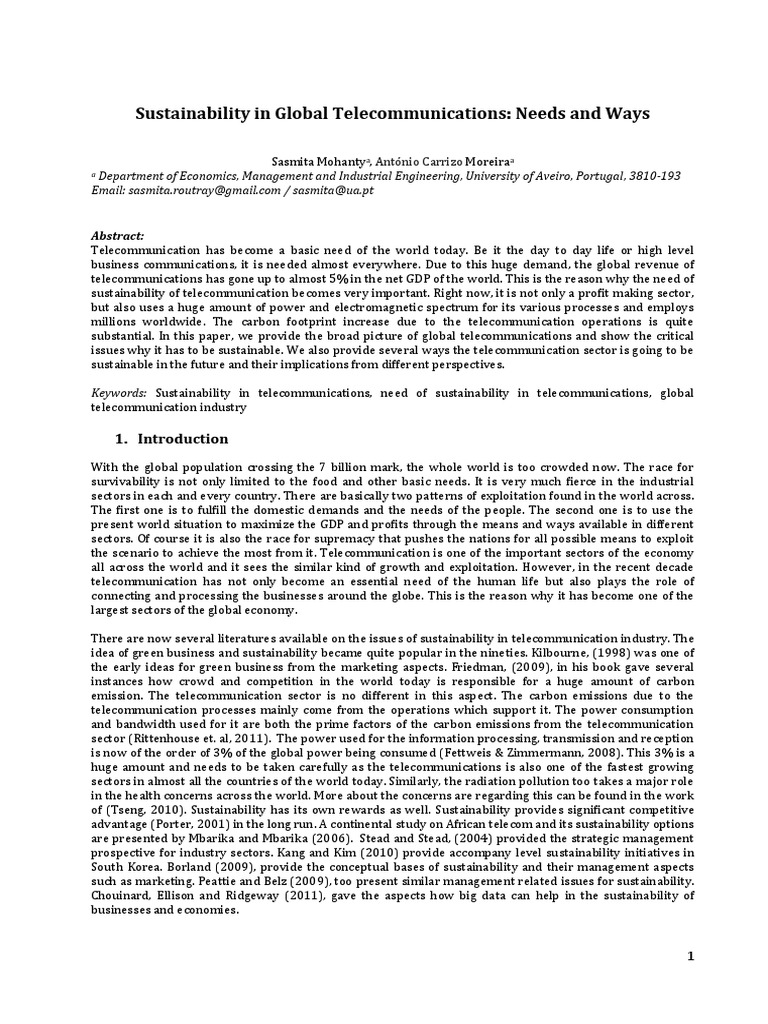 Sustainability In Telecommunication Pdf Telecommunication