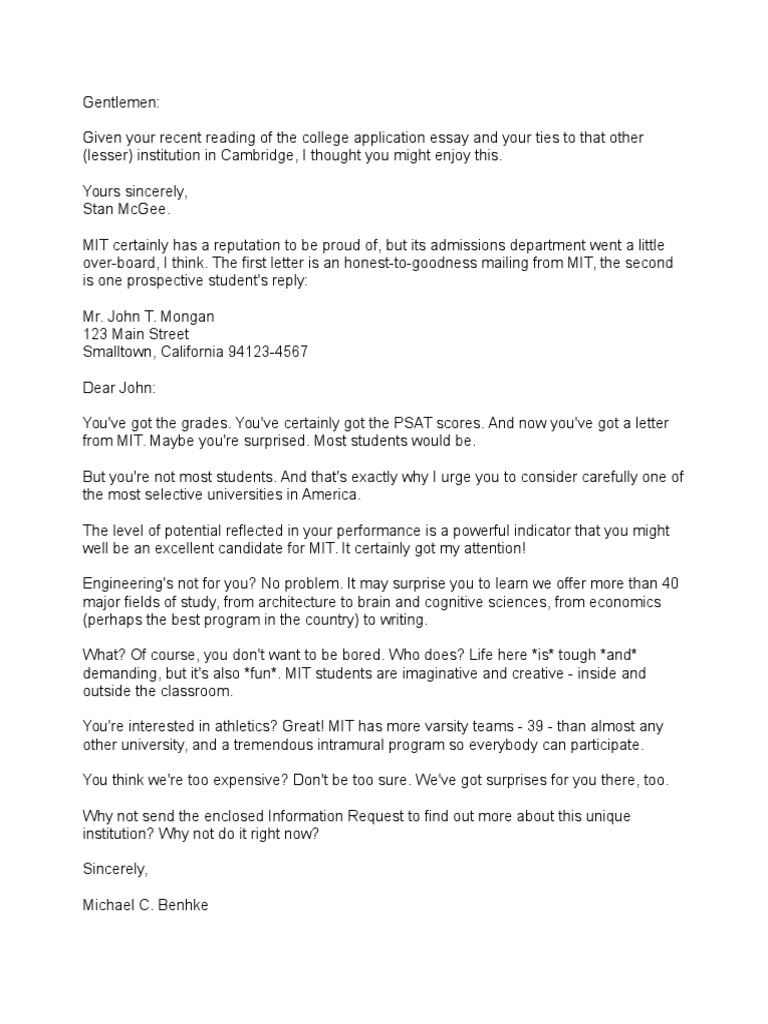 Hilarious Response To MIT Letter | PDF | Massachusetts Institute Of ...