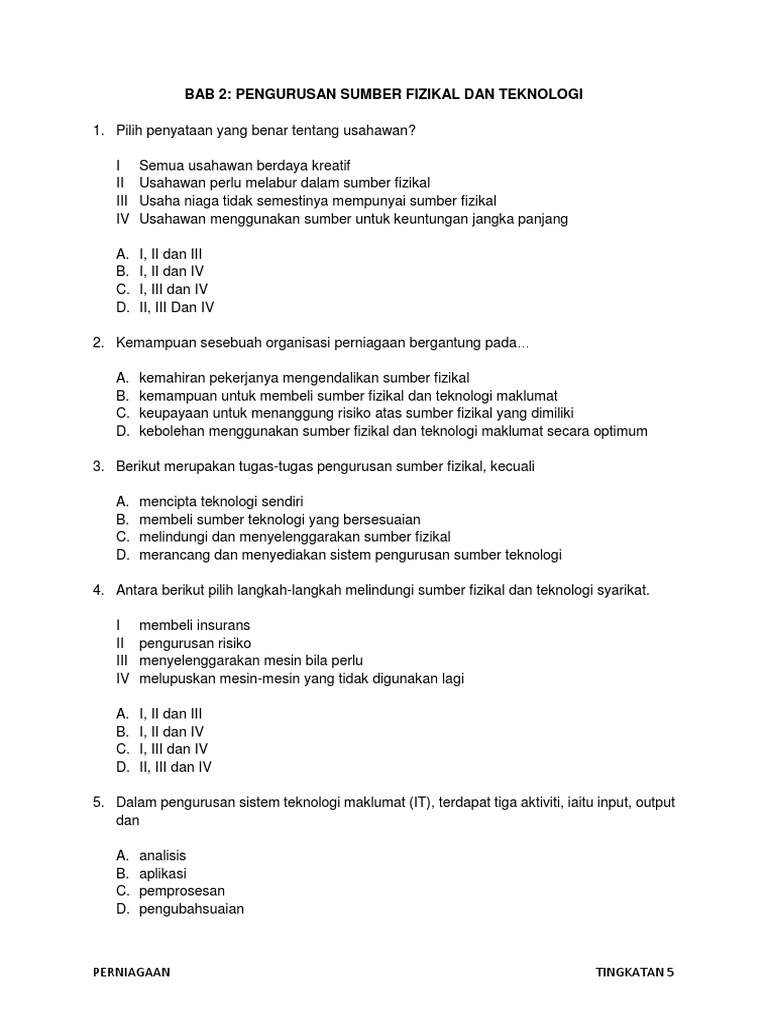 Perniagaan Spm 2018 Soalan Objektif Pdf