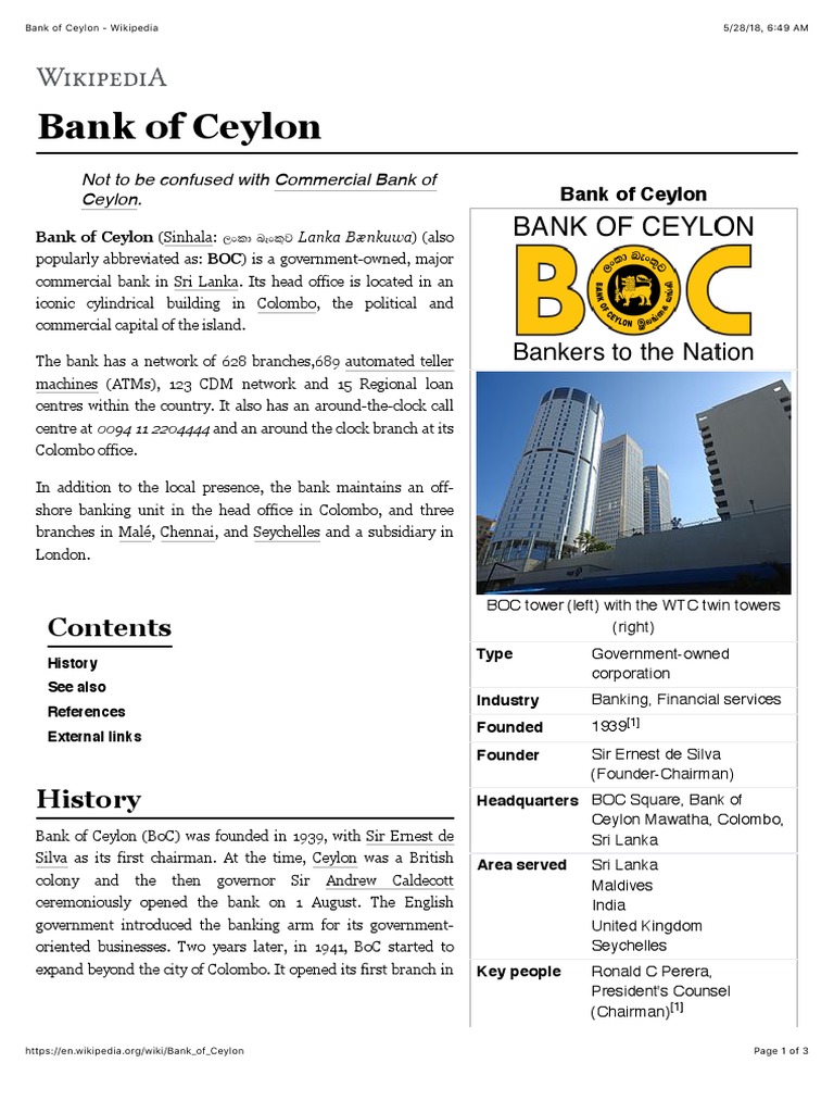 Bank Of Ceylon Wikipedia Sri Lanka Financial Services