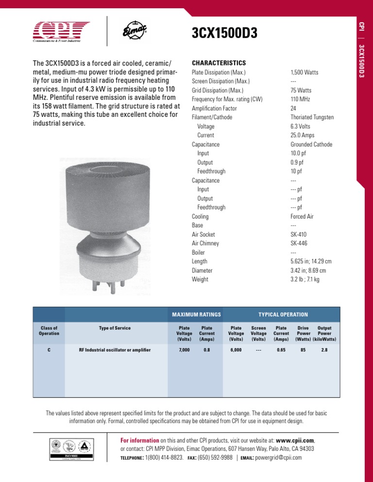 Datasheet (3) Amplifier Vacuum Tube