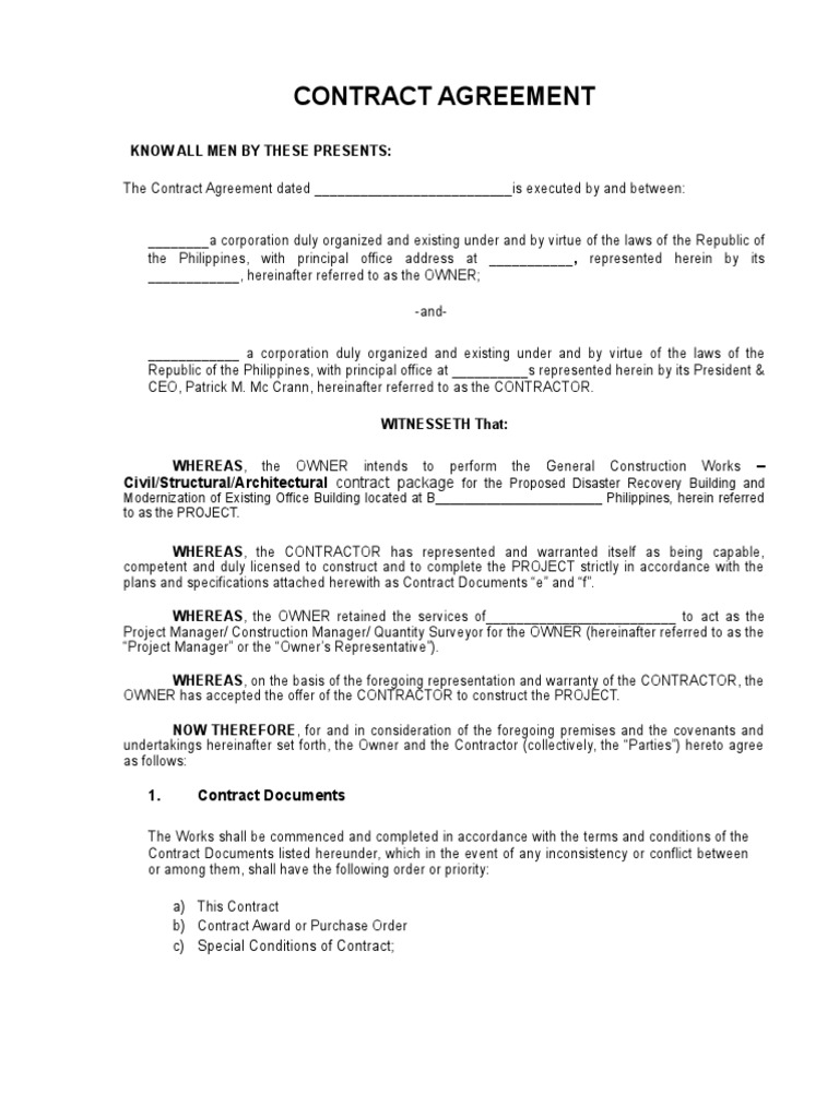 General Contractor Agreement Template | PDF | General Contractor ...