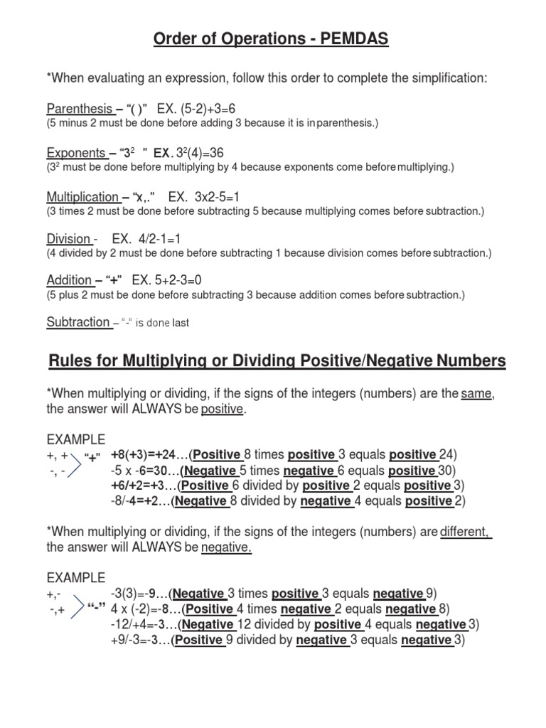 Order of Operations PEMDAS 2 | PDF | Fraction (Mathematics) | Division  (Mathematics)