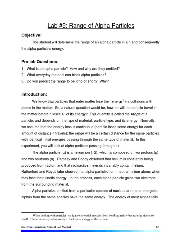 Lab #9: Range of Alpha Particles: Objective | PDF | Electromagnetic ...