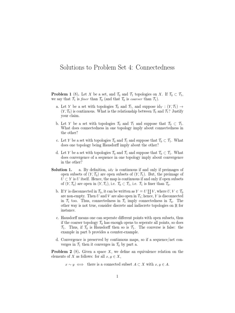 Solutions To Problem Set 4: Connectedness | PDF | Continuous Function ...