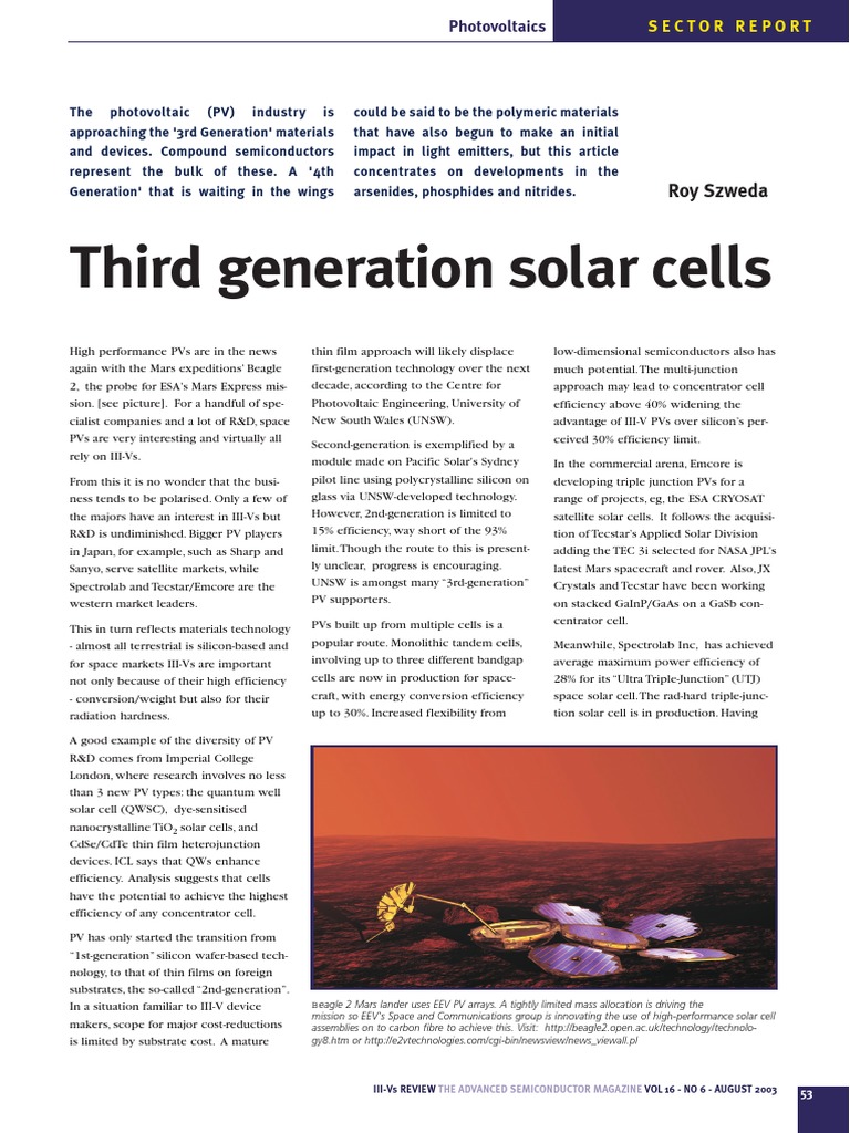 Third Generation Solar Cells PDF Photovoltaics Solar Cell