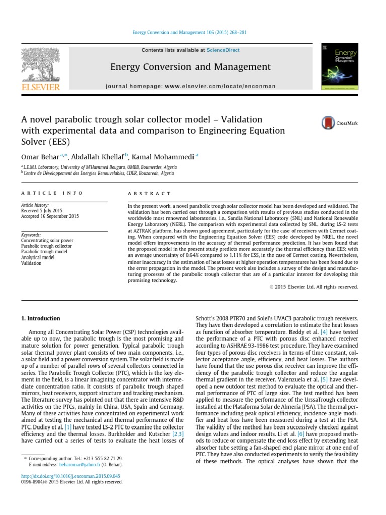 A Novel Parabolic Trough Solar Collector Model Validation With