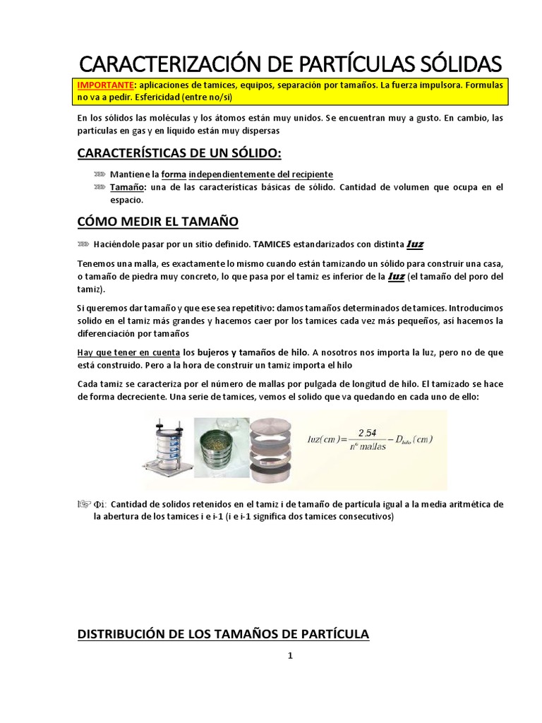 Caracterización y Tamaño de Partículas Sólidas | PDF | Volumen | Esfera