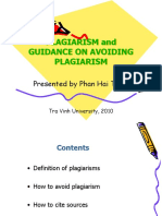 Plagiarism and Guidance On Avoiding Plagiarism