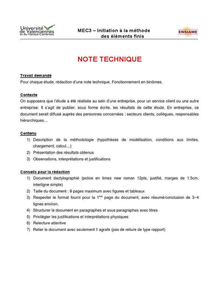 Note Technique Mec3 Initiation A La Methode Des Elements Finis A08