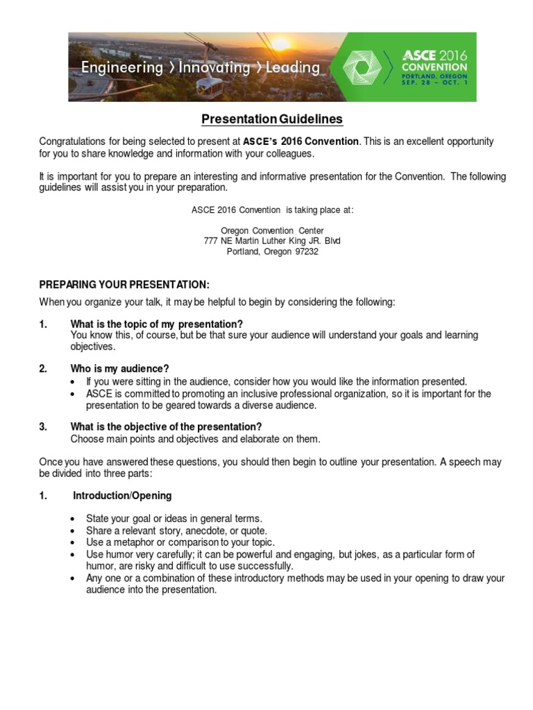 ASCE 2016 Presentation Guidelines | PDF | Microsoft Power Point | Goal