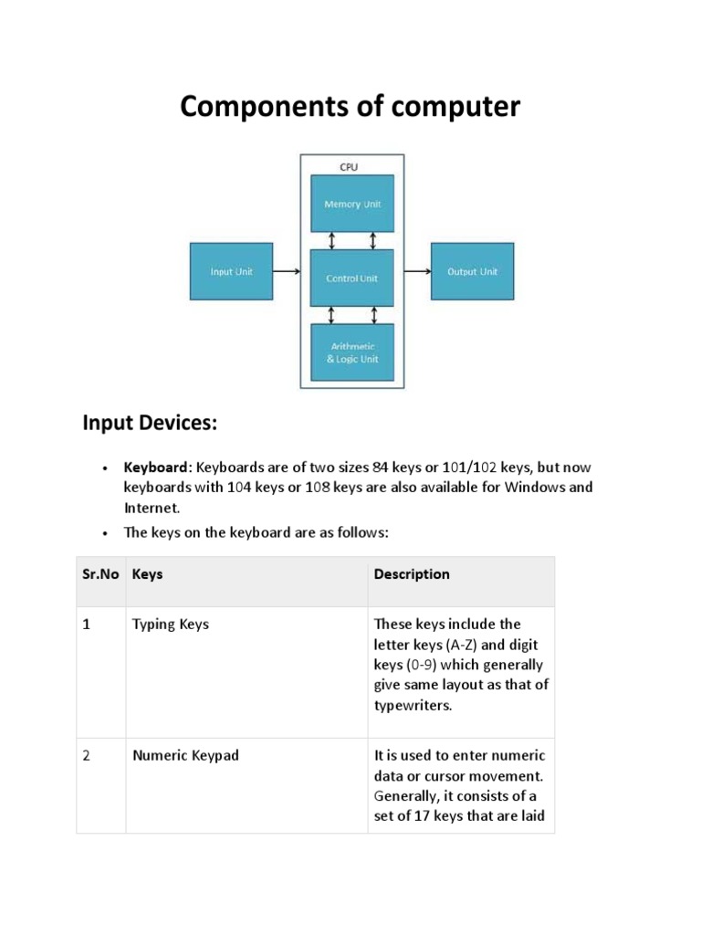 Components of Computer Input Devices PDF Printer