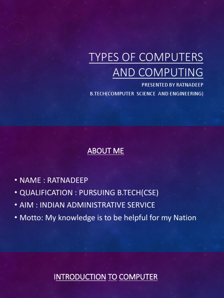 Types of Computers and Computing Presented by Ratnadeep B.Tech