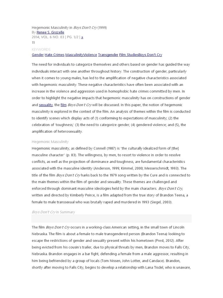 Hegemonic Masculinity in Boys Don't Cry | PDF | Masculinity | Gender Role