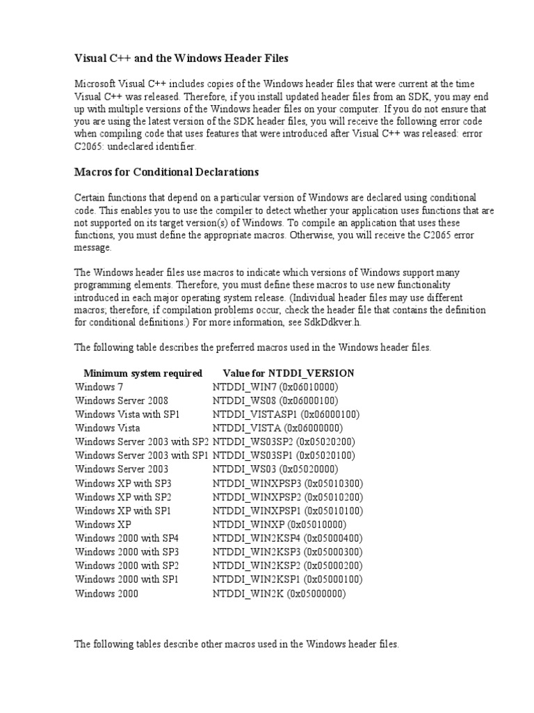 VC++ 2008 Header | PDF | Microsoft Windows | Windows 2000