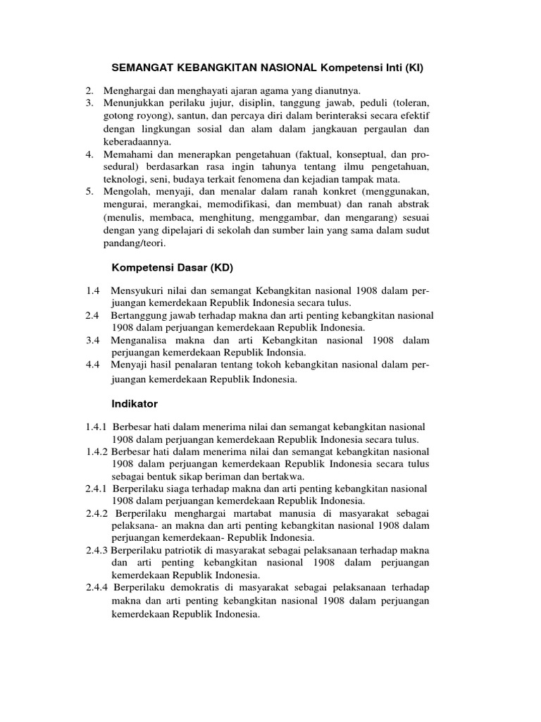 Semangat Kebangkitan Nasional Kompetensi Inti