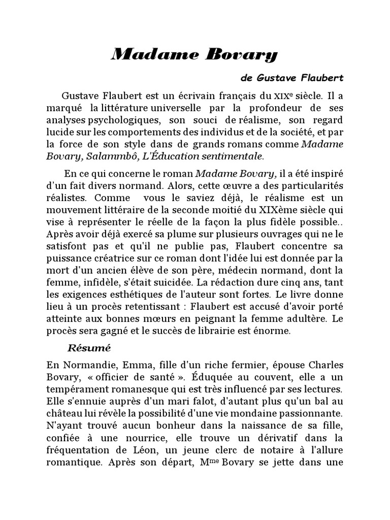 Analyse Linéaire Madame Bovary Partie 2 Chapitre 9 Madame Bovary, L'analyse Du Roman | PDF | Madame Bovary | Gustave Flaubert
