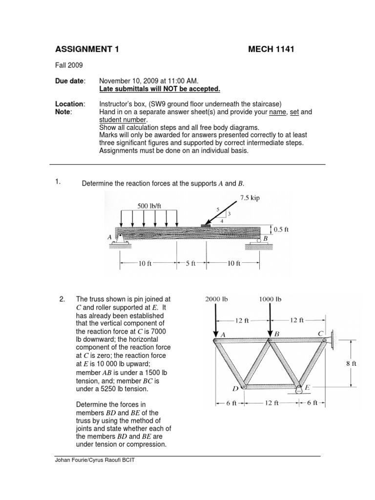 Truss Analysis Assignment MECH 1141 | PDF | Science & Mathematics