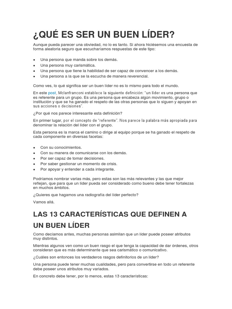 Qué Es Ser Un Buen Líder | PDF | Liderazgo | Toma de decisiones