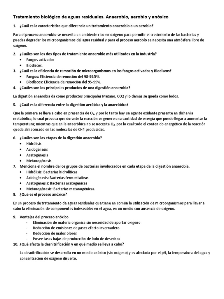 Tratamientos Aerobio, Anaerobio y Anóxico | PDF | Digestión anaeróbica ...