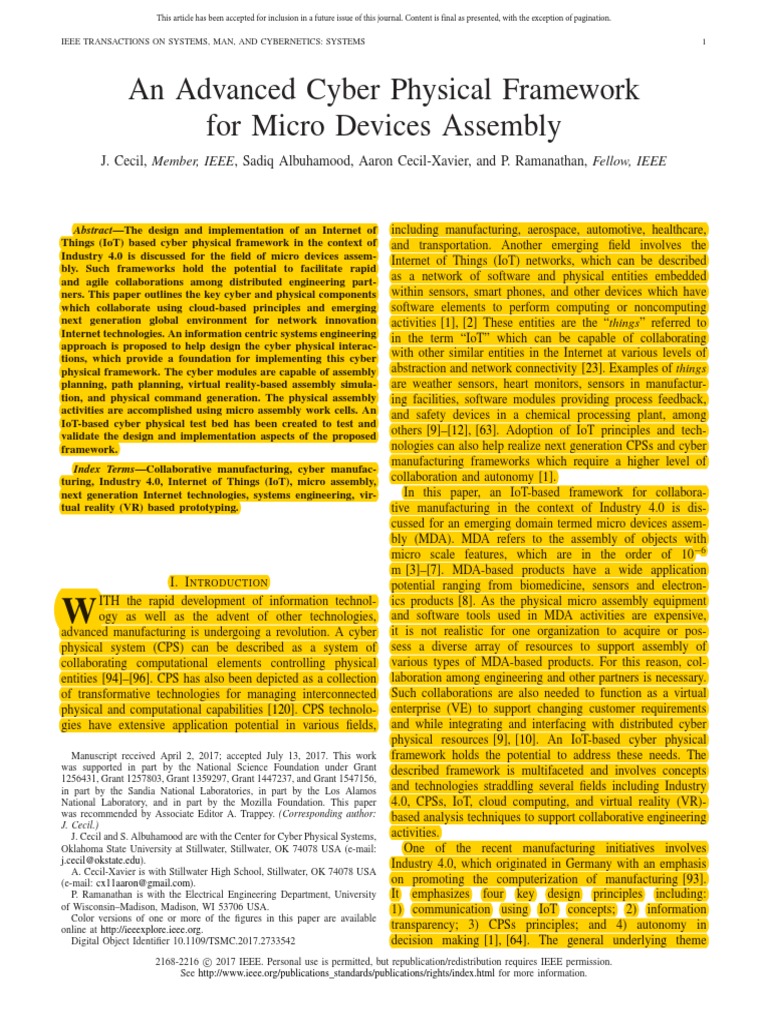 An Advanced Cyber Physical Framework For Micro Devices Assembly | PDF ...