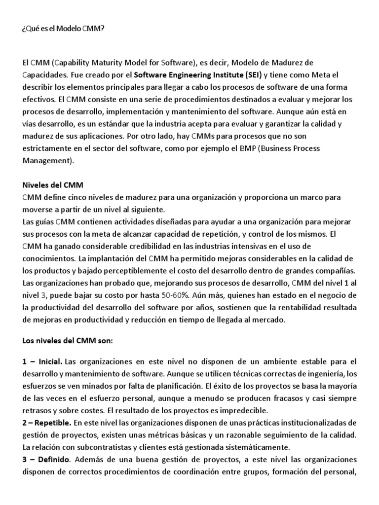 Introducción al Modelo CMM en Software | PDF | Ingeniería de software ...