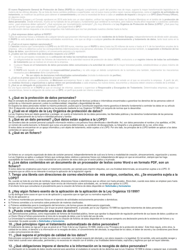 El Nuevo Reglamento General de Protección de Datos | PDF | Informática ...
