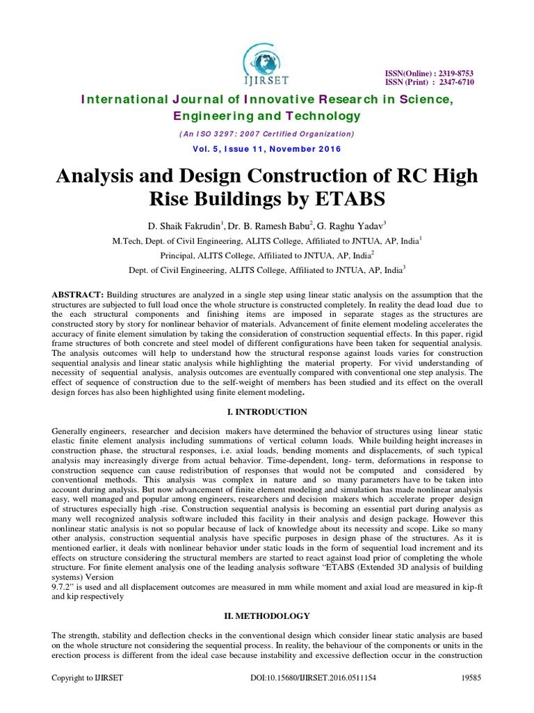 Analysis and Design Construction of RC High Rise Buildings by ETABS ...