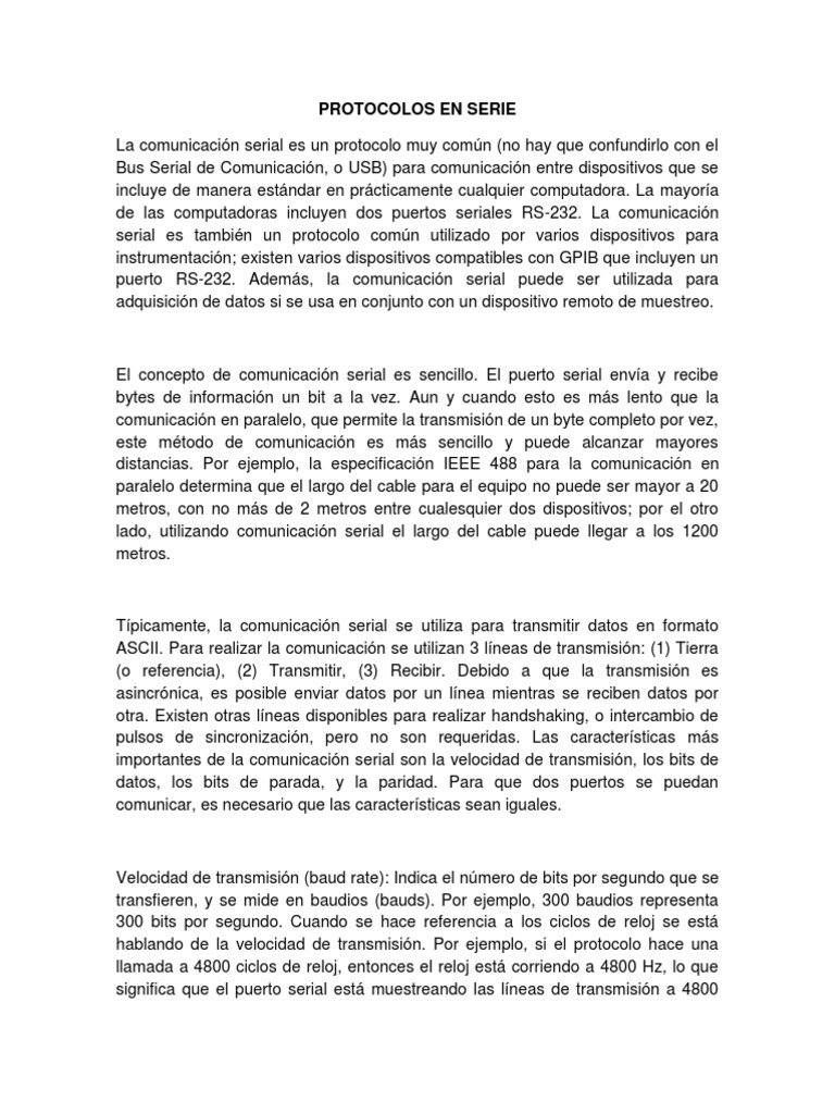 Protocolo Serial: Tipos y Características | PDF | Poco | USB