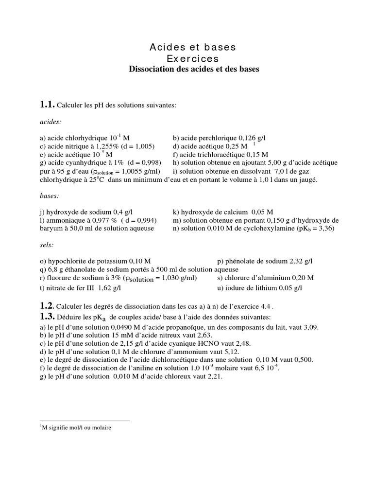 1 Acides Exercices Solutions PDF Aspirin Dissociation (Chemistry)