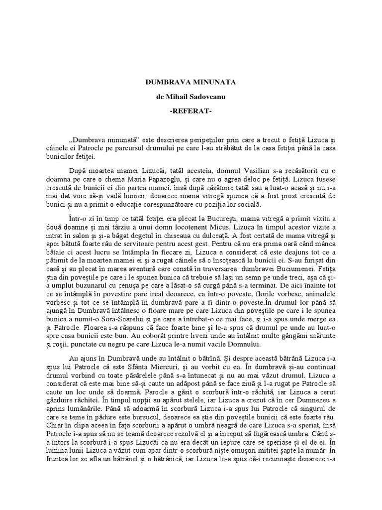Dumbrava Minunata Rezumat Scurt Dumbrava Minunata | PDF