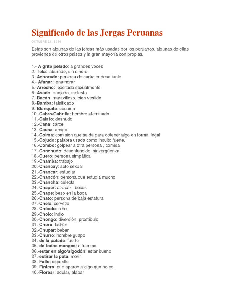 Significado de Las Jergas Peruanas PDF