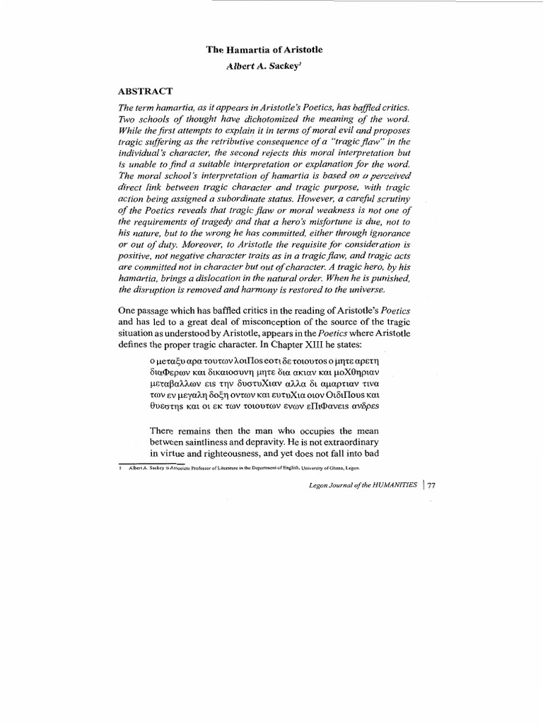 The Hamartia Of Aristotle Tragedy Sophocles