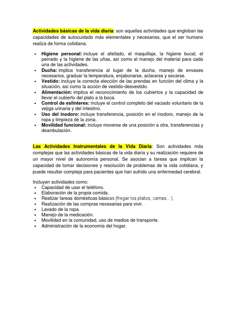 Actividades Básicas de La Vida Diaria | PDF | Palabra | Neurociencia