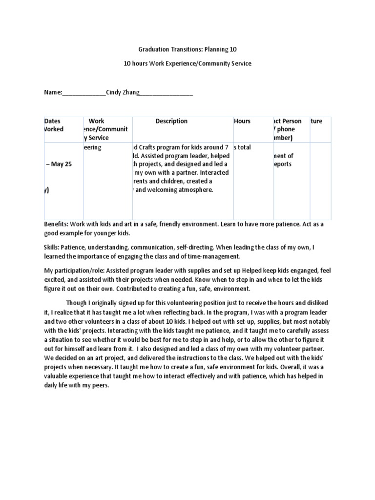 Community Service Work Experience Report | PDF | Volunteering ...