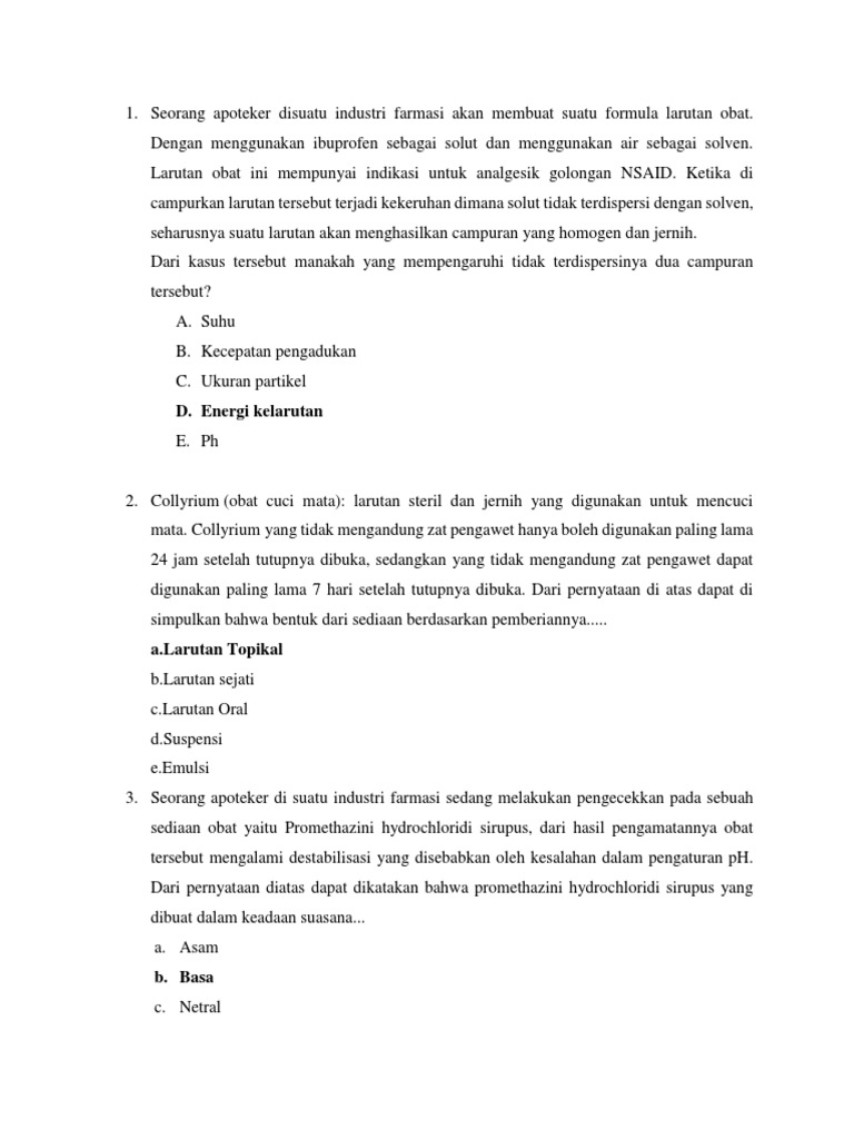 Contoh Soal Larutan Farmasi Fisik