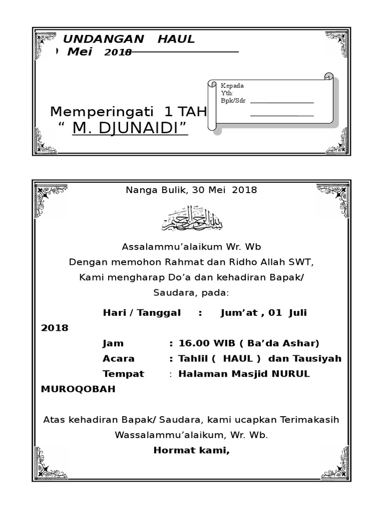 Undangan-Tahlil Haul 1 | PDF
