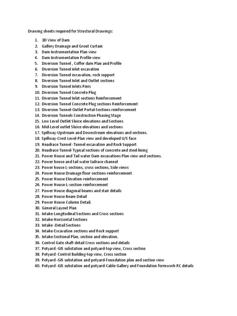 Drawing Sheets For Structural Drawings | PDF | Dam | Tunnel