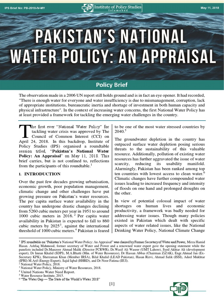 Pakistan's National Water Policy An Appraisal Water Resources