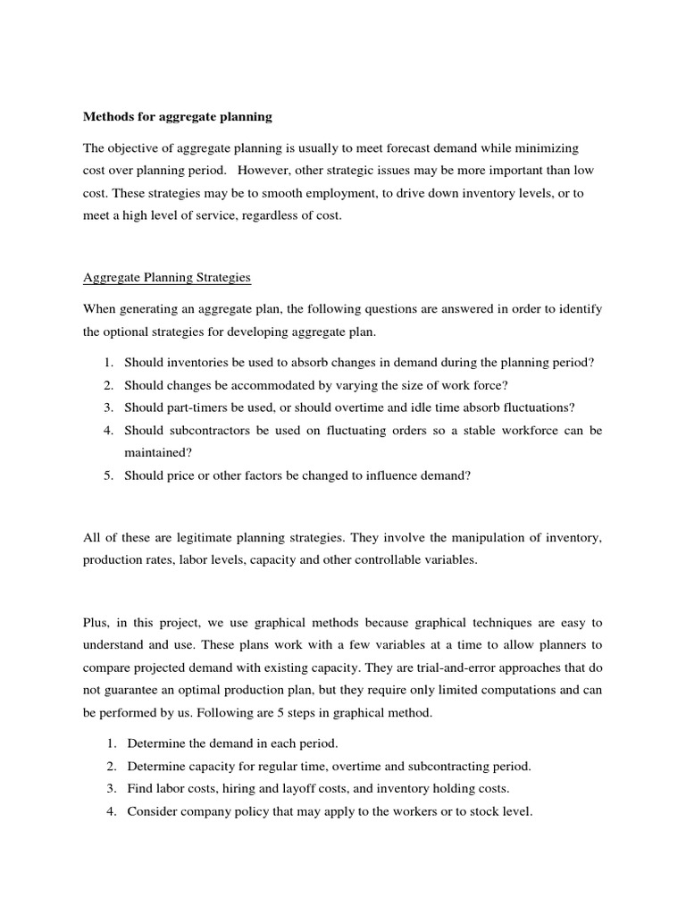 Methods For Aggregate Planning Inventory Labour Economics