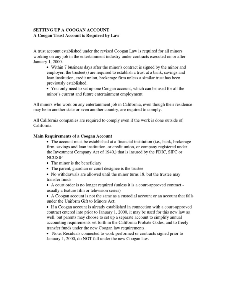 Setting Up a Coogan Trust Account | PDF | Trust Law | Financial Services